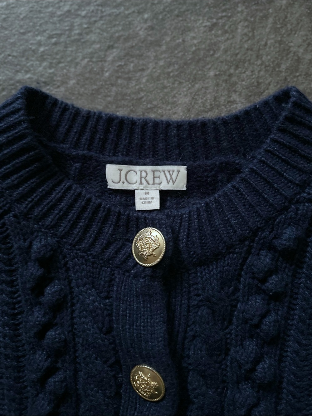 J.Crew Women’s Cable Knit Cardigan/Gold Crest Buttons – Navy/Size M/Excellent - Picture 8 of 9